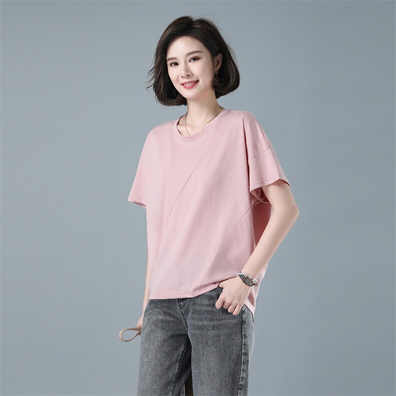 2022夏季新款时尚宽松显瘦纯色短袖T恤女图片