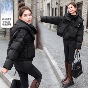 鹅绒加厚保暖面包服外套女2025冬新款韩版小个子减龄连帽羽绒服潮,服装店女装搭配韩装图片