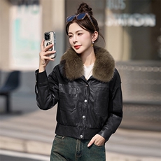 2025冬季新款现货高品质时尚加绒保暖皮衣外套（毛领可脱卸），女装皮衣，臻衣坊