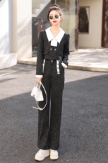 高级感洋气时尚套装女2024春秋季新款高腰显瘦小香风阔腿裤两件套，女装套装/套裙，伊仟回