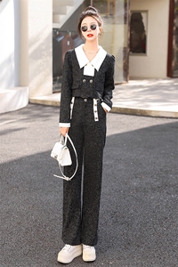 高级感洋气时尚套装女2024春秋季新款高腰显瘦小香风阔腿裤两件套图片