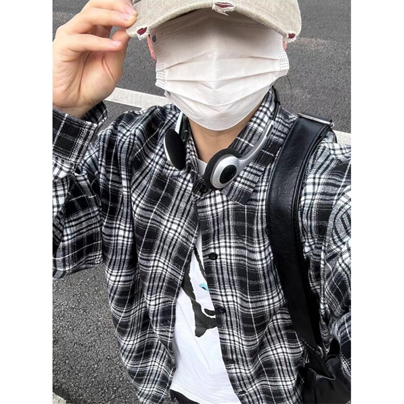 格子衬衫男女春秋季穿搭长袖衬衣外搭开衫慵懒风休闲外套CS322,男装衬衫,星座1116A（原606A-3）