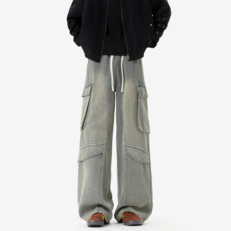 2026无影墙春季大口袋阔腿裤子男美式工装牛仔裤-A2285P48控88,男装牛仔裤,电商B241