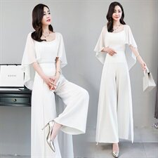 2021夏季时尚优雅舒适气质修身阔腿裤雪纺简约纯色两件套装，女装套装/套裙，艾仟回(原伊仟回)