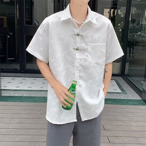 夏款男短袖衬衫蝴蝶刺绣金属扣五分袖衬衣CS673 P45图片