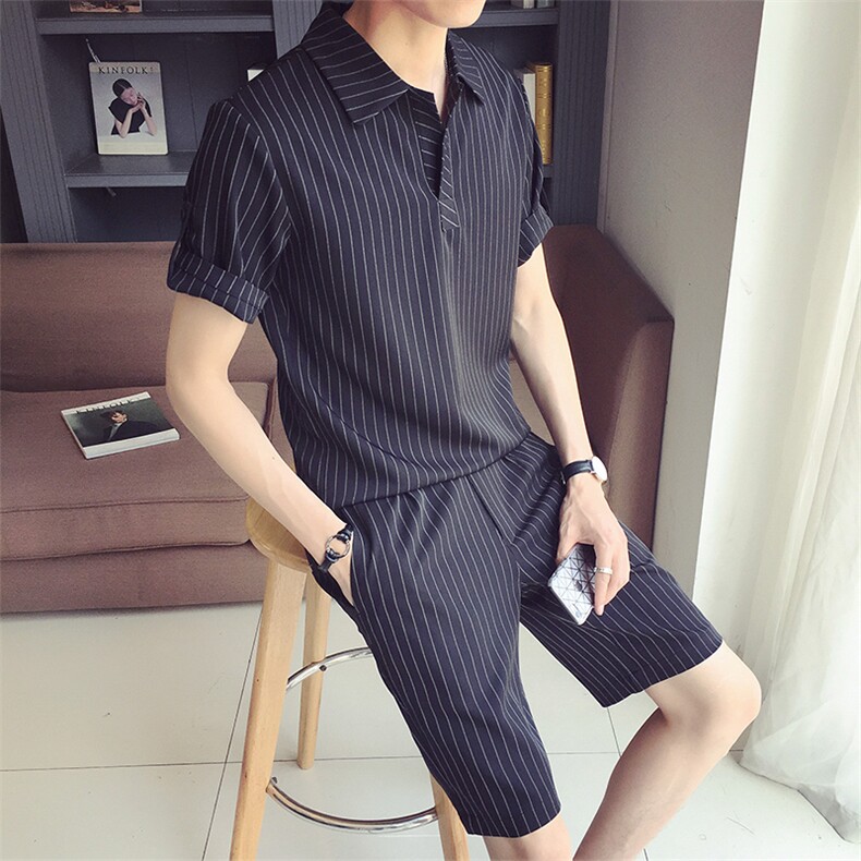 店主风~夏季休闲条纹半袖套装TZ02/P80,男装T恤,电商B331