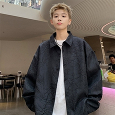 特批P40无差价秋季设计感压褶裂纹长袖衬衫男潮痞帅衬衣外套C2547，男装衬衫，电商A001