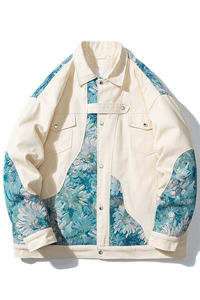 1日系白底刺绣拼接设计大码M-5XL夹克棉服外套男8706P115控158图片