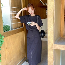 设计感条纹披肩假两件连衣裙女2025夏新款韩版运动收腰显瘦T恤裙，女装连衣裙，2C058