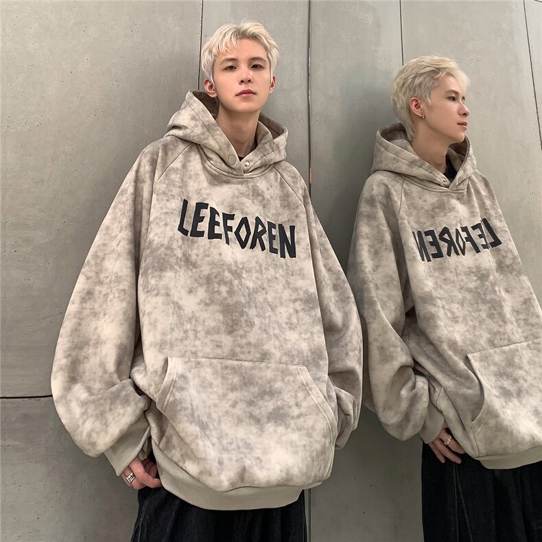 欧美360克脏脏扎染连帽卫衣男女痞帅做旧套头款式外套W90-P68图片