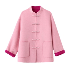 新中式国风盘扣双面羊毛大衣女2025秋冬新款高级感气质毛呢外套潮，女装双面呢大衣，拾衣
