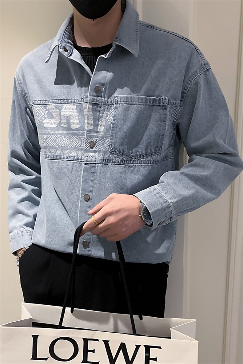 2025新款春季牛仔外套水洗潮牌印花夹克上衣服A313-1-811-P115,男装工装外套,电商A313-1