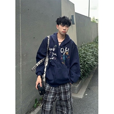 春秋季卡通人物涂鸦拼接连帽拉链卫衣情侣宽松休闲外套WS467，男装卫衣，星座1116A（原606A-3）