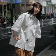 2025夏季工装衬衫男女短袖韩版潮流贴标个性ins宽松外套CY349-P38，男装衬衫，星座412-3