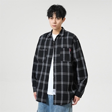 25年格子长袖衬衫得物二开衬衣宽松现货DS-C323-1-LY512-T批28，男装衬衫，电商C323-1