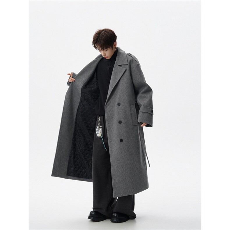 抖音直播秋冬加棉加厚中长款毛呢大衣男生风衣外套F696-P138，男装风衣，星座812