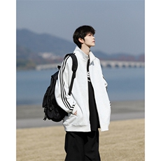 8XL-M三条杠运动卫衣特大码美式条纹立领夹克开衫外套JK5205/P65，男装夹克，电商B238