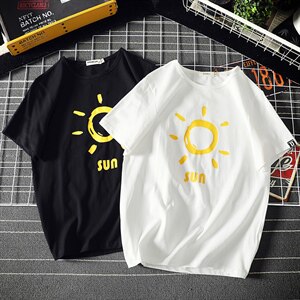 2021夏季新款日系大码小太阳宽松男卡通印花短袖T恤T8201-P28图片