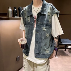 孙聖雲网红阿云小众解构设计感牛仔马甲外套做旧无袖坎肩背心马夹，男装背心/马甲，星座813-2