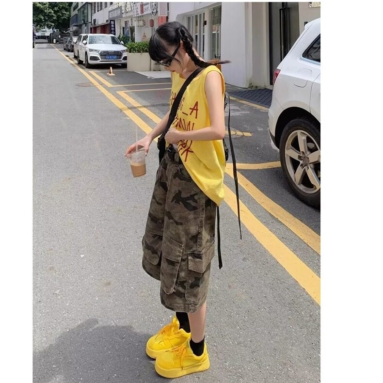 【有货】DS827-特P45美式复古迷彩五分牛仔短裤女多口袋工装短裤,男装牛仔裤,星座603-2