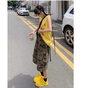 【有货】DS827-特P45美式复古迷彩五分牛仔短裤女多口袋工装短裤图片