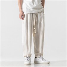 夏大码风棉麻亚麻裤哈伦灯笼裤透气宽松休闲直筒裤K198/P55，男装休闲裤，钱塘713