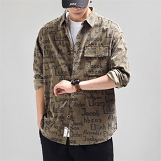 1506/QC30170/P36日系复古字母春秋季时尚棉质休闲宽松衬衣外套潮，男装衬衫，星座1506