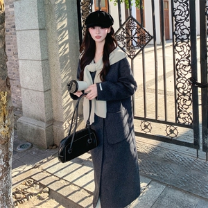 现货新款双面羊毛呢针织帽可脱卸气质款女士精品羊毛大衣图片