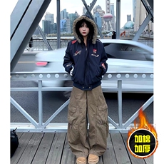 现货高品质美式高街重磅刺绣座山雕大毛毛领棉衣男女加厚棉服外套，男装棉衣，电商A486