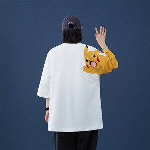 短袖男宽松T恤男百搭港风皮卡丘卡通刺绣中性日系潮DT2003 P30图片