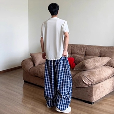 V175-P40格子休闲裤男女宽松直筒阔腿裤美式复古高街薄裤子防蚊，男装休闲裤，星座911-1