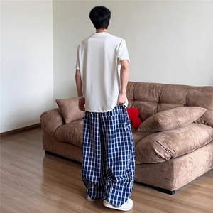 V175-P40 格子休闲裤男女宽松直筒阔腿裤美式复古高街薄裤子防蚊图片