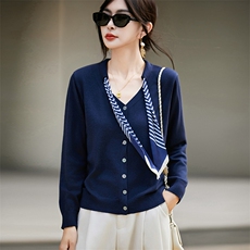 甜美减龄针织开衫女2025早秋新款设计感小众丝巾显瘦毛衣外套上衣，女装针织衫/毛衣，菲奥羊绒