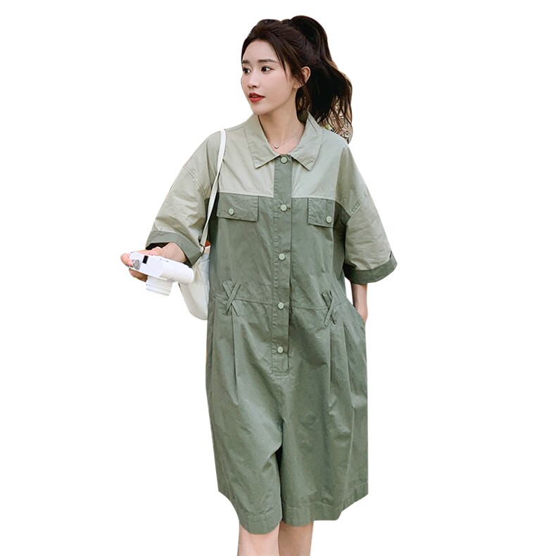 工装撞色拼接设计休闲宽松显瘦阔腿短款连体裤女82337-P125-K188,女装休闲裤,一九零