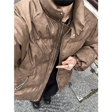 美式pu皮棉服冬季加厚立领皮棉衣潮牌ins宽松休闲保暖棉袄外套p98，男装棉衣，电商C307