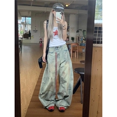 秋冬潮牌美式解构阔腿水洗牛仔裤男女复古宽松潮流百搭拖地长裤，男装牛仔裤，星座516A