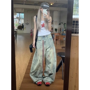 秋冬潮牌美式解构阔腿水洗牛仔裤男女复古宽松潮流百搭拖地长裤图片
