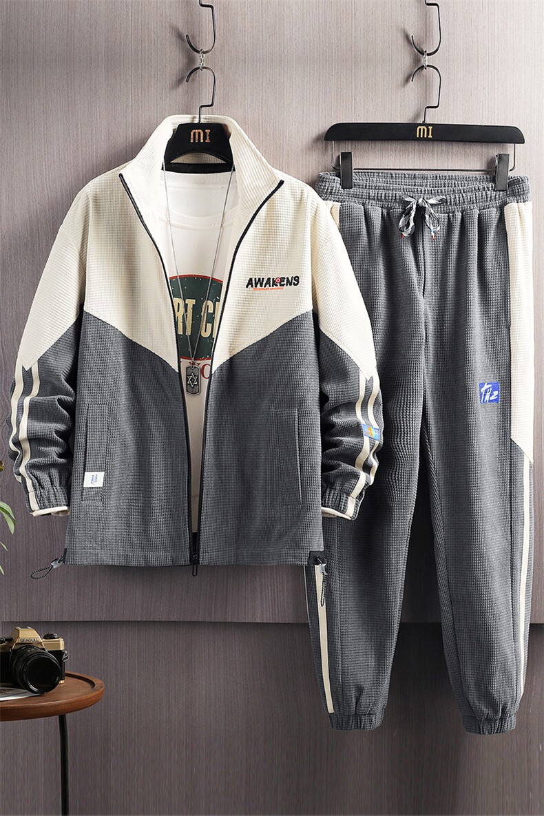 秋季新款学生立领拼接大码港风夹克外套休闲运动套装男TZD13P130,男装休闲套装,电商B226