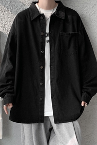 8XL-M 特大码牛仔衬衫宽松浅蓝色牛仔外套男休闲衬衫CS502P68控88图片