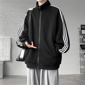 8XL-M三条杠运动卫衣特大码美式条纹立领夹克开衫外套JK5205/P65图片