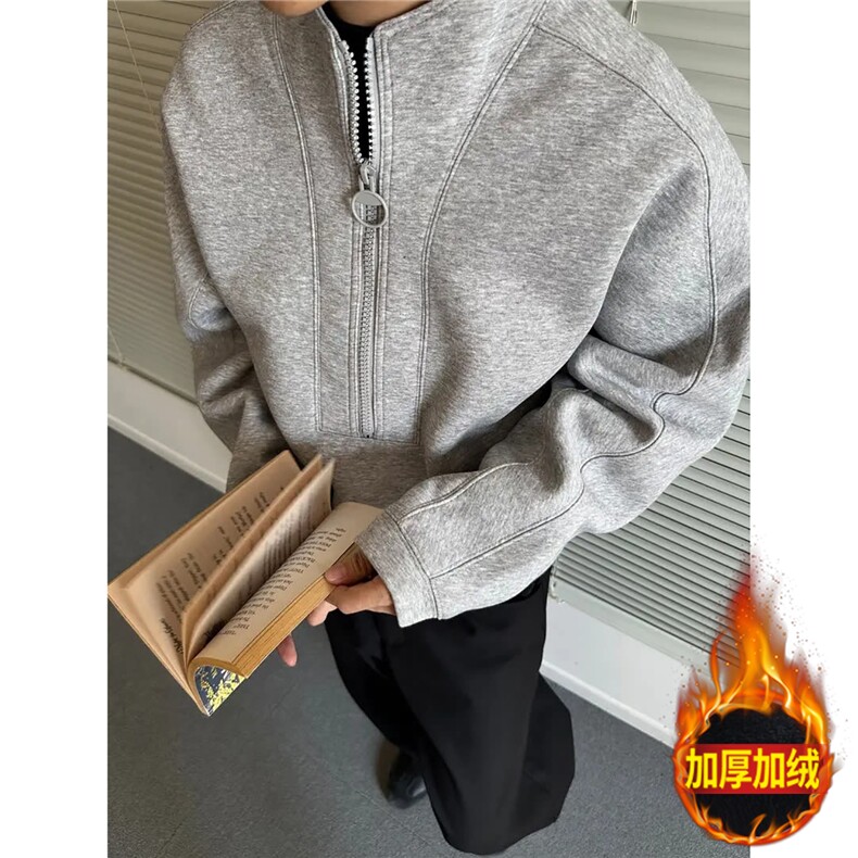 网图简约纯色半拉链立领加绒长袖卫衣学院风上衣A025-BW1233-P50,男装卫衣,电商A025