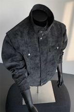 2025秋季新款现货绒感雾花皮衣男立领夹克外套DSA157B-J2559-P95，男装夹克，电商A157B
