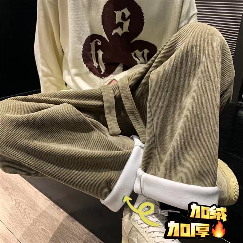 加绒重磅卫裤冬季男雪尼尔灯芯绒裤垂感阔腿裤993Ap65,男装休闲裤,电商D315A