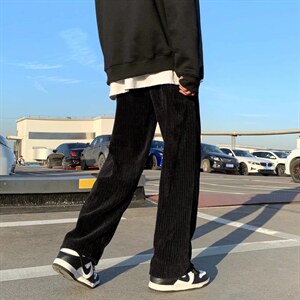 灯芯绒休闲长裤男秋冬季加厚坠感阔腿裤K26P38,男装休闲裤,星座1116-2