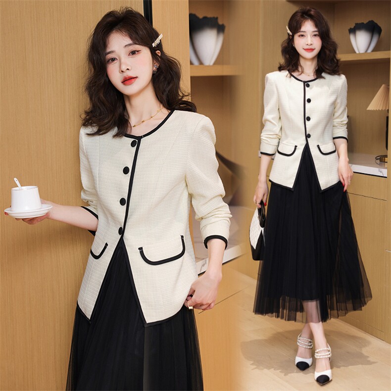 现货2024新款春装小香风短款西装简约撞色边设计感时尚气质外套，女装西装，火爆靓佳人