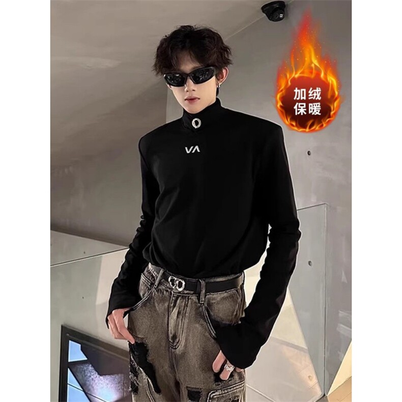 加绒加厚秋冬潮牌半高领长袖T恤cleanfit内搭打底衫W219-P45网图,男装T恤,电商B245