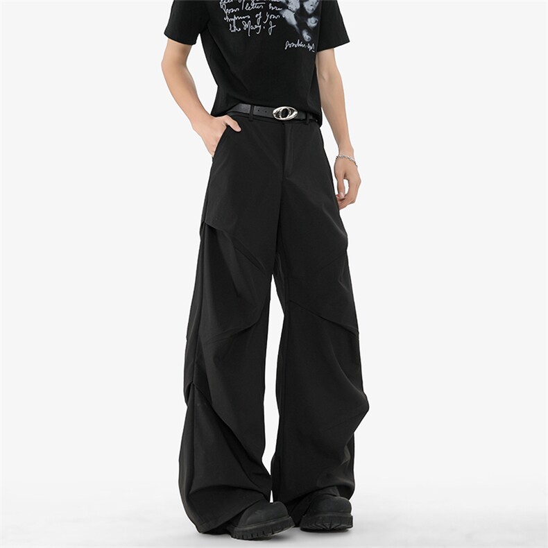 美式高街褶皱裤子男休闲西裤痞帅高级垂感拖地微喇裤A524特P45，男装西裤，电商A309