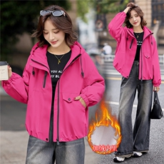 9112时尚加绒加厚连帽外套，女装派克服，依路服饰