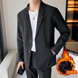 秋冬加绒加厚休闲西服男韩版痞帅气小西装上衣港风潮牌单西外套潮图片
