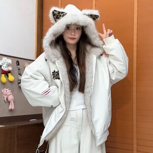 2025冬季美式复古毛领刺绣连帽开衫棉服男女潮牌春秋情侣保暖外套图片